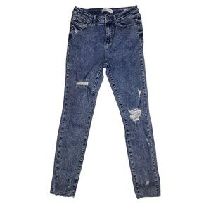 Judy Blue Womens Distressed Skinny Fit Jeans 7/28 Blue Denim With Frayed Hem